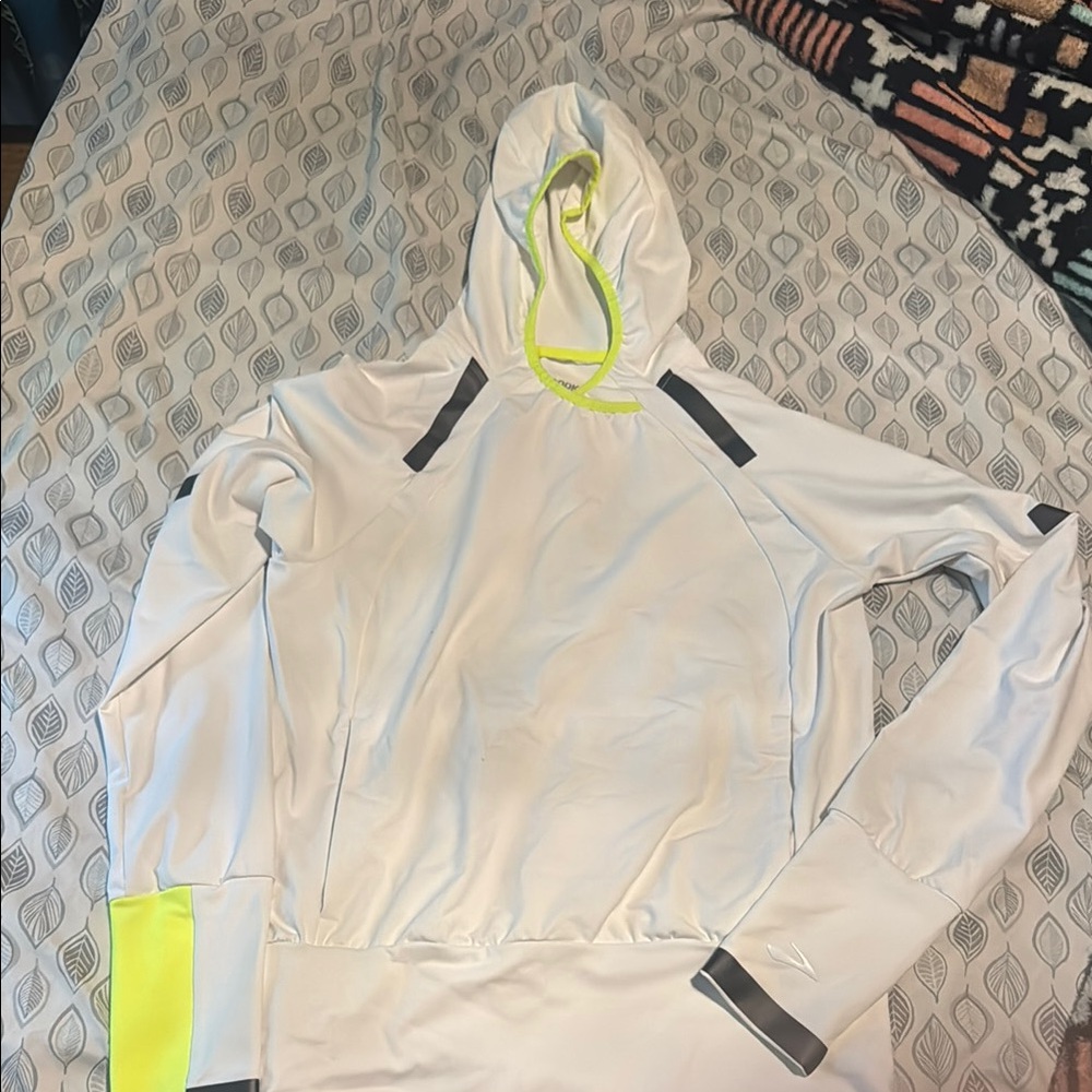 Brooks White and Neon Yellow Hoodie